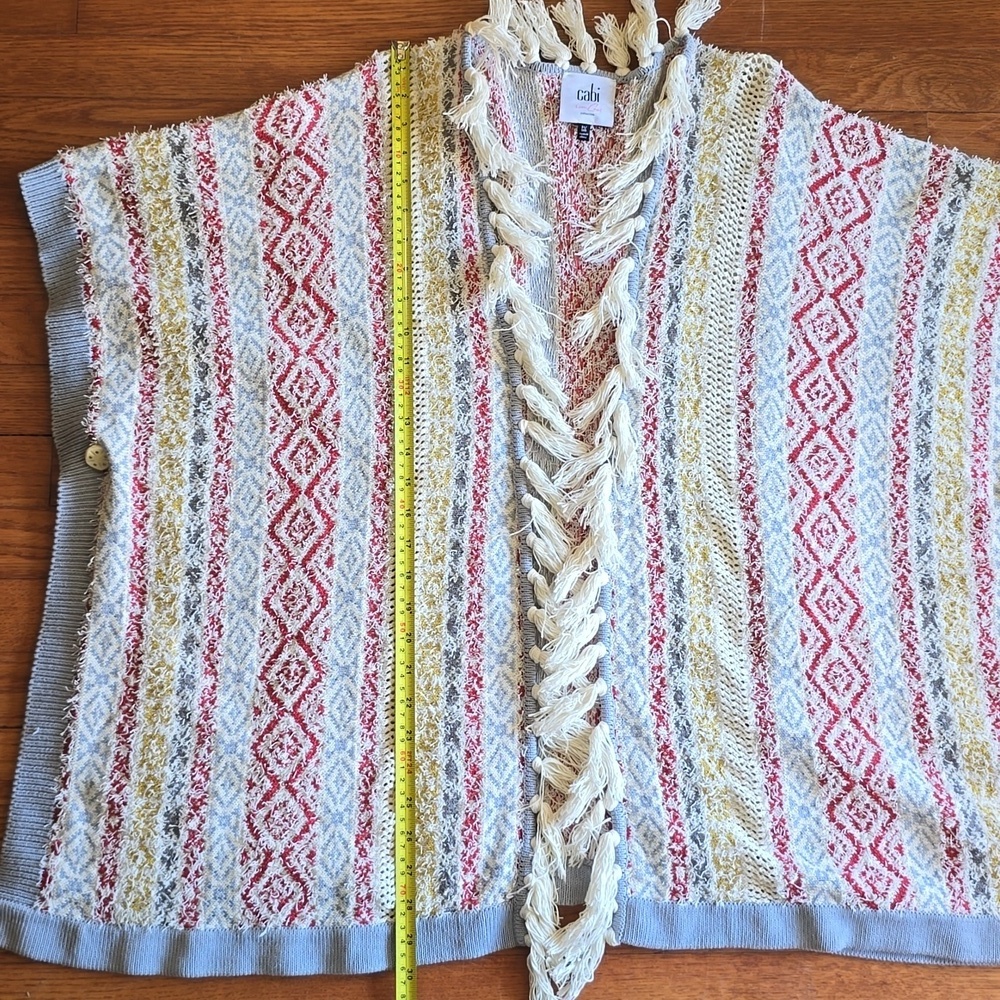 CAbi Siesta Multicolor Fringe Open Front Cardigan Boho Poncho Size XS/S - Picture 14 of 15